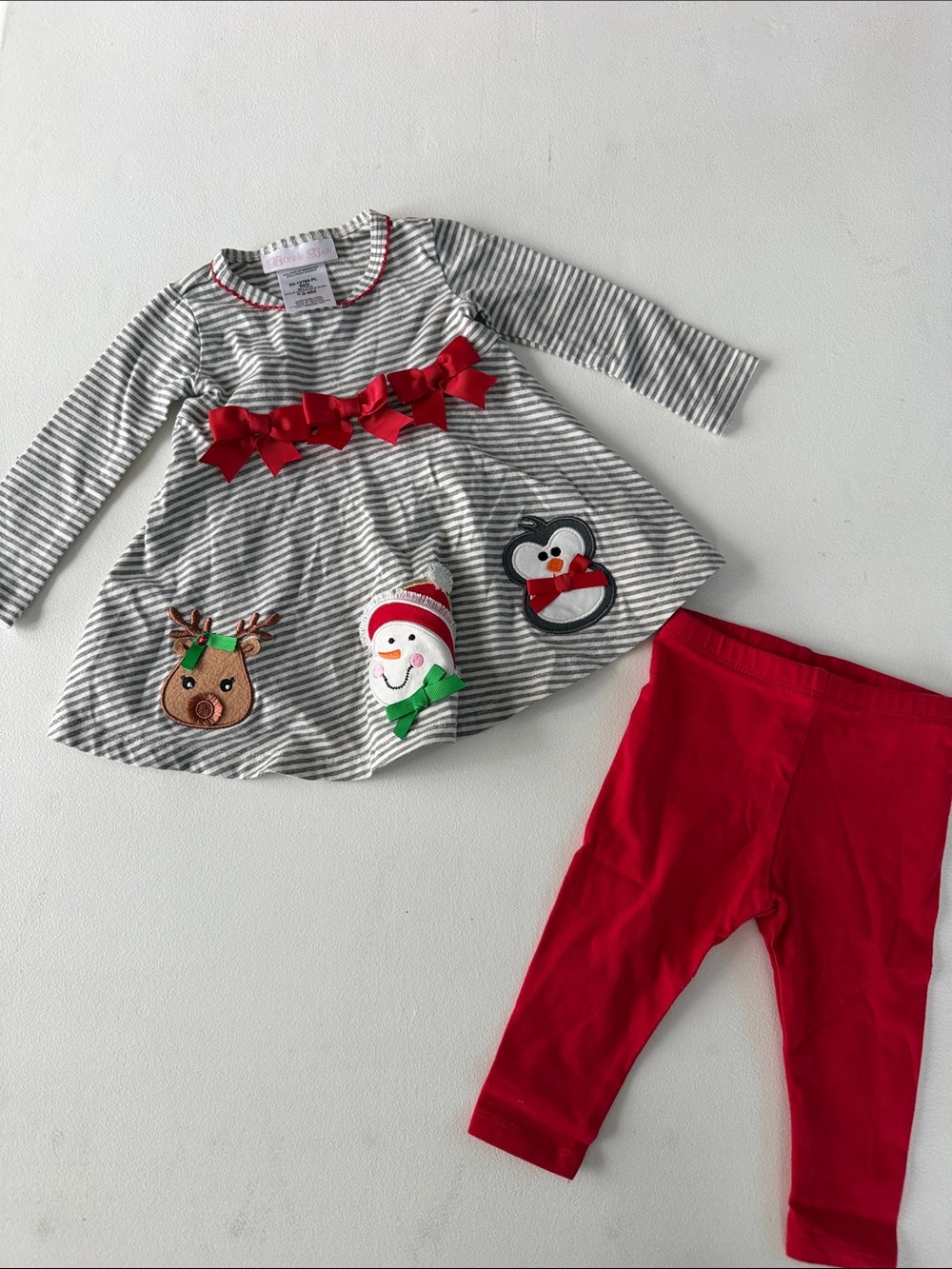 Bonnie Baby Gray Stripe Tunic with Red Leggings